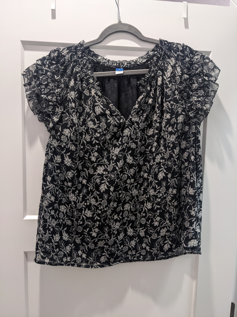 Old Navy Black Floral Short-Sleeve Women's Blouse